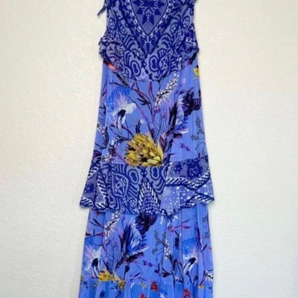JEAN PAUL GAULTIER FUZZI Maxi Dress Floral Gauzy Sleeveless Ruffle Tiered Wrap S - Picture 4 of 7
